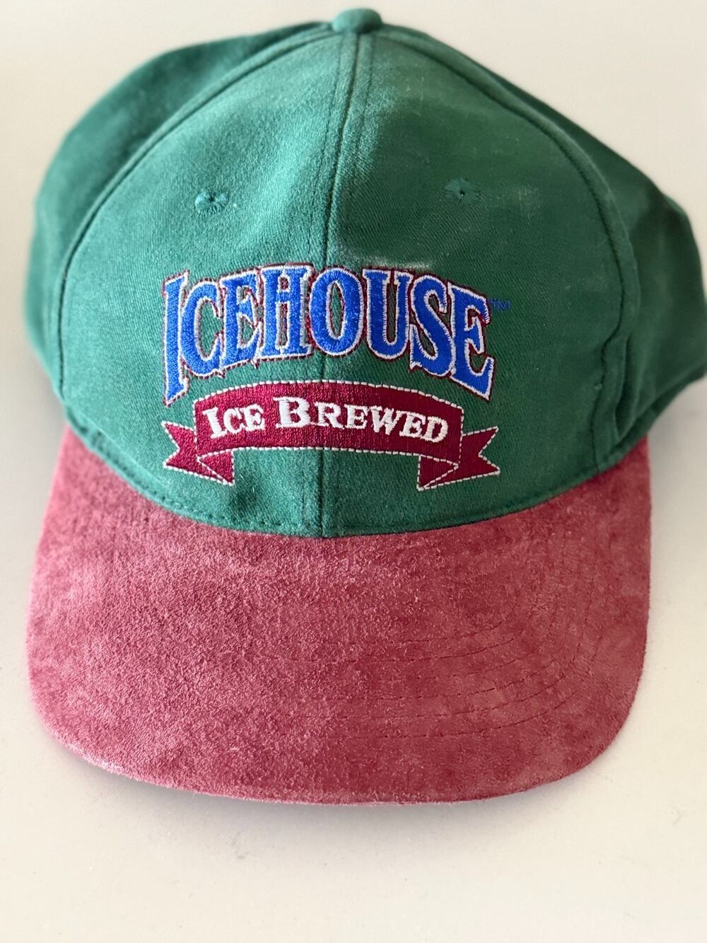 Vintage 90s Icehouse Beer Miller Brewing Snapback Hat Suede Brim Breweriana